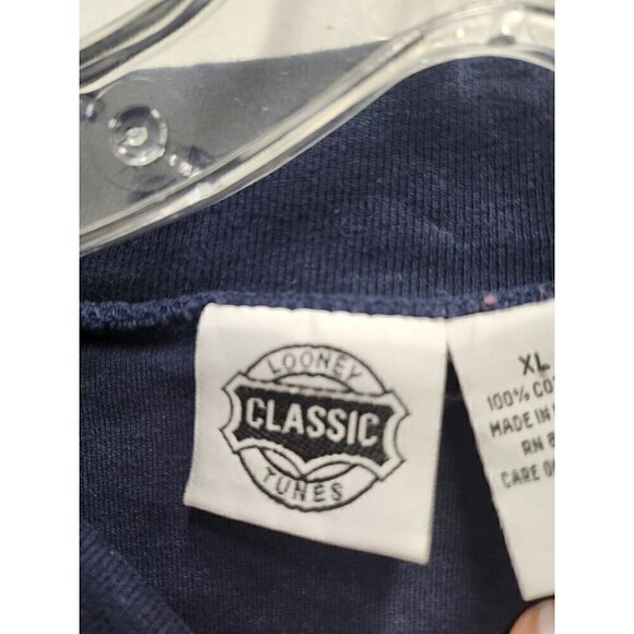 Vintage Looney Tunes Classic Mens Top XL Navy Mock Neck Long Sleeve Characters - Picture 4 of 8